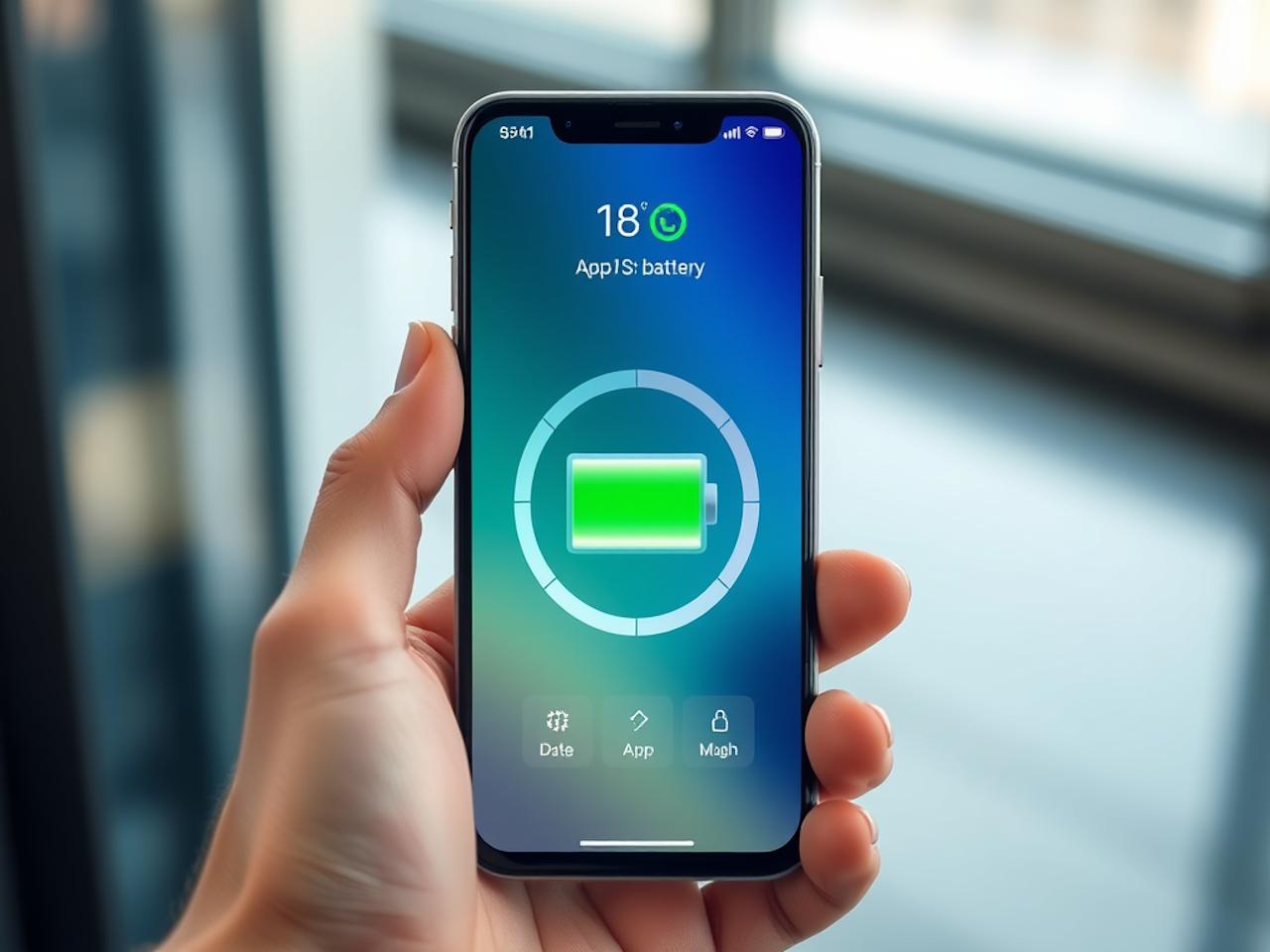 Smartphone met batterij-icoon dat aangeeft dat AI het energieverbruik optimaliseert