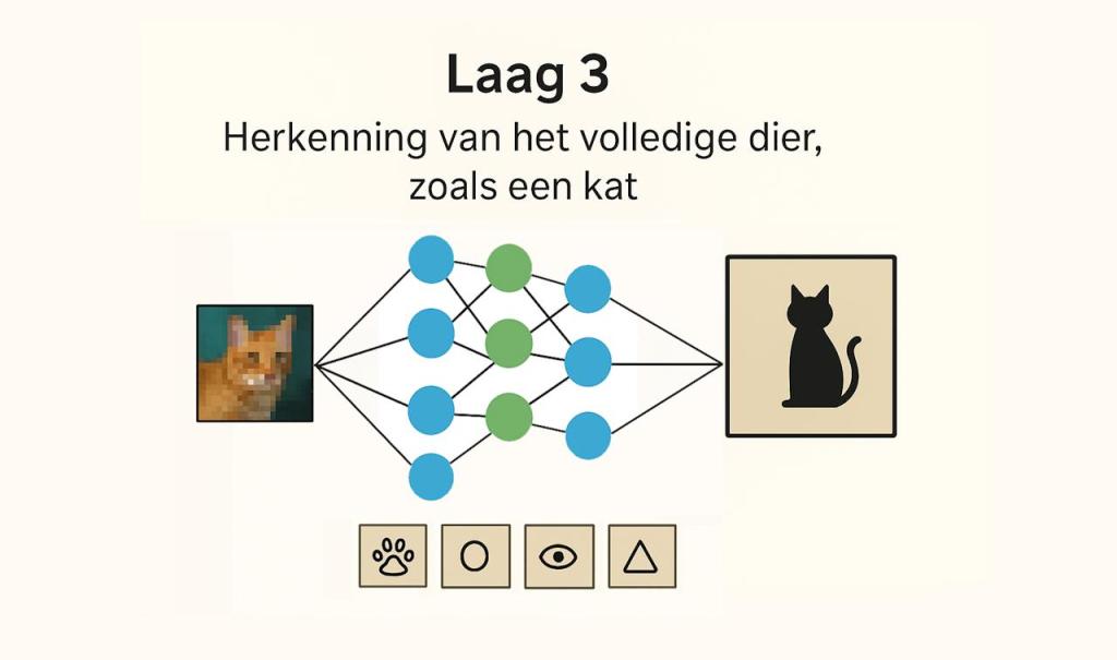 Neuraal netwerk laag 3 die het volledige dier herkent als kat
